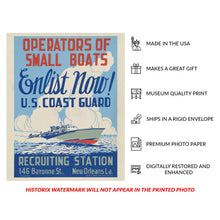 Cargar imagen en el visor de la galería, Digitally Restored and Enhanced 1943 US Coast Guard Small Boats Enlist WWII WPA Federal Art Project Poster - World War II Military Recruitment - Archival Reproduction