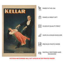 Cargar imagen en el visor de la galería, 1894 Kellar Magician Poster - Levitation Illusion - Victorian Gilded Age Theater Magic - Archival Print
