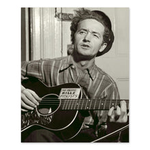 Cargar imagen en el visor de la galería, Digitally Restored and Enhanced 1943 Woody Guthrie Photo Print - Vintage Photo of American Singer Songwriter Woody Guthrie Portrait Holding His Guitar
