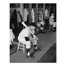 Load image into Gallery viewer, Digitally Restored and Enhanced 1956 Mickey Mantle Photo Print - Old Photo of New York Yankees Player Mickey Mantle Sitting in Locker Room Wall Art Poster