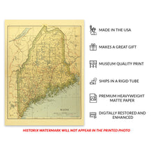 Load image into Gallery viewer, Digitally Restored and Enhanced 1897 Maine Map Poster - Vintage Map of Maine Poster - State of Maine Map History - Historic Map of Maine Wall Art Print