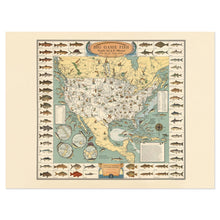 Load image into Gallery viewer, Digitally Restored and Enhanced 1936 Big Game Fish Map Poster - Vintage Map of Big Game Fish Fresh and Salt Water Fishing - Big Game Fish Wall Art Map