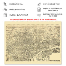 Load image into Gallery viewer, Digitally Restored and Enhanced 1895 Newark New Jersey Map Print - Vintage Map of Newark NJ - Old Bird's Eye View Map of New Jersey Poster Wall Art