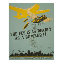 Load image into Gallery viewer, Digitally Restored and Enhanced 1941 The Fly is Deadly as a Bomber WWII Military Poster - World War II Public Health Propaganda - Archival Reproduction
