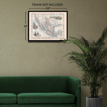 Cargar imagen en el visor de la galería, Digitally Restored and Enhanced 1851 Mexico Texas & California Map Poster - Vintage Map of Mexico Texas and California Wall Art Print by John Tallis