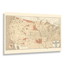 Load image into Gallery viewer, Digitally Restored and Enhanced 1883 Indian Reservations Map Print - Vintage Map of The Indian Reservations With the Limits of The United States Poster