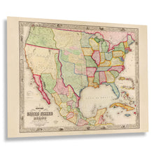 Cargar imagen en el visor de la galería, Digitally restored and Enhanced 1847 United States and Mexico Map Print - Vintage Map of The United States & Mexico Wall Art Poster