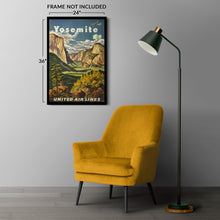 Cargar imagen en el visor de la galería, Digitally Restored and Enhanced 1945 Yosemite National Park United Airlines Travel Poster - Golden Age Aviation - California Art - Archival Print