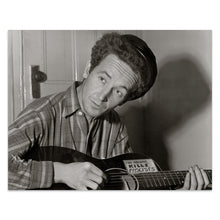 Load image into Gallery viewer, Digitally Restored and Enhanced 1943 Woody Guthrie Photo Print - Vintage Portrait Photo of Woody Guthrie Playing Guitar - Woody Guthrie Old Poster Photo