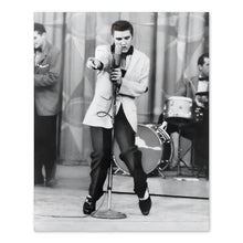 Load image into Gallery viewer, Digitally Restored and Enhanced 1956 Elvis Presley Photo Print - Vintage Photo of King of Rock and Roll Elvis Presley Poster Wall Art Performing on Stage