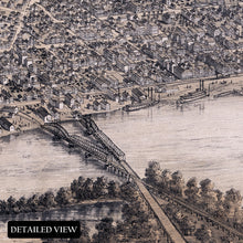 Load image into Gallery viewer, Digitally Restored and Enhanced 1867 Peoria Illinois Map Poster - Old Bird's Eye View Map of Peoria Illinois Poster - Vintage Peoria IL Wall Art Print