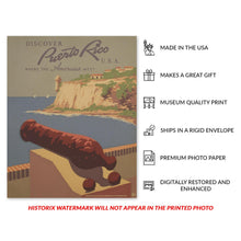 Load image into Gallery viewer, Digitally Restored and Enhanced 1940 Discover Puerto Rico USA Travel Poster - Caribbean Tourism Promotion - Tropical Destination Art - Archival Reproduction