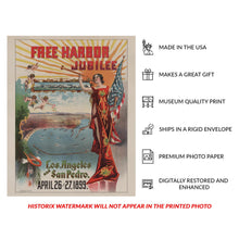 Load image into Gallery viewer, Digitally Restored and Enhanced 1899 Los Angeles San Pedro Free Harbor Jubilee Poster - California History Celebration - Archival Reproduction
