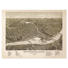 Load image into Gallery viewer, Digitally Restored and Enhanced 1886 Chippewa Falls Map Print - Vintage Bird's Eye View Map of Chippewa Falls Wisconsin Wall Art Poster