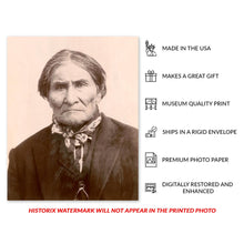Cargar imagen en el visor de la galería, Digitally Restored and Enhanced 1904 Geronimo Photo Print - Vintage Portrait Photo of Military Leader Geronimo Goyaale Print Wall Art
