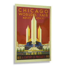 Load image into Gallery viewer, Digitally Restored and Enhanced 1933 Chicago Worlds Fair Century of Progress Art Deco Poster - International Exposition History - Archival Reproduction