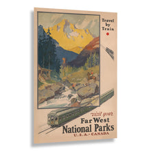 Load image into Gallery viewer, Digitally Restored and Enhanced 1920 Far West National Parks Railroad Travel Poster - Vintage Train Tourism Art - American Railway Adventure - Museum-Quality Print