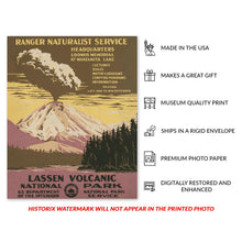 Load image into Gallery viewer, Digitally Restored and Enhanced 1938 Lassen Volcanic National Park Travel Poster - WPA Federal Art Project - California Tourism Promotion - Museum Print