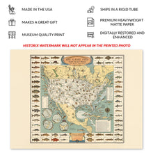 Load image into Gallery viewer, Digitally Restored and Enhanced 1936 Big Game Fish Map Poster - Vintage Map of Big Game Fish Fresh and Salt Water Fishing - Big Game Fish Wall Art Map