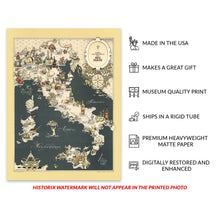 Load image into Gallery viewer, Digitally Restored and Enhanced 1949 Gastronomic Map of Italy Poster - Vintage Italy Poster Map - Carta Gastronomica de Bel Paese - Italy Food Map Print