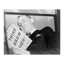 Load image into Gallery viewer, Digitally Restored and Enhanced 1937 Napoleon Hill Photo Print - Vintage Photo of Napoleon Hill Holding His Book Think and Grow Rich Wall Art Poster