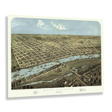 Load image into Gallery viewer, Digitally Restored and Enhanced 1867 East Saginaw Michigan Map Poster - Bird's Eye view of East Saginaw Michigan - Vintage Map of Michigan Wall Art Print
