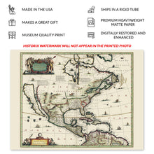 Load image into Gallery viewer, Digitally Restored and Enhanced 1652 North America Map Poster - Old Map Print of America Septentrionalis - Vintage Map of North America Wall Art Print
