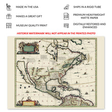 Cargar imagen en el visor de la galería, Digitally Restored and Enhanced 1652 North America Map Poster - Old Map Print of America Septentrionalis - Vintage Map of North America Wall Art Print
