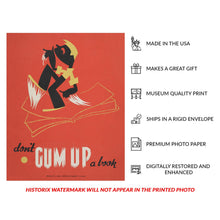 Cargar imagen en el visor de la galería, Digitally Restored and Enhanced 1936 Chicago Don't Gum Up a Book WPA Federal Art Project Library Poster - Depression Era Art Deco - Archival Reproduction