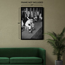 Load image into Gallery viewer, Digitally Restored and Enhanced 1956 Mickey Mantle Photo Print - Old Photo of New York Yankees Player Mickey Mantle Sitting in Locker Room Wall Art Poster