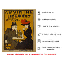 Load image into Gallery viewer, Digitally Restored and Enhanced 1900 Absinthe Pernot French Cafe Advertising Poster - Art Nouveau Era - Belle Epoque Art - Archival Reproduction