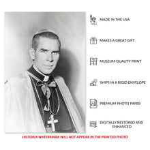 Load image into Gallery viewer, Digitally Restored and Enhanced 1952 Bishop Fulton J Sheen Photo Print - Vintage Portrait Photo of Catholic Church Archbishop Fulton Sheen Wall Art Poster