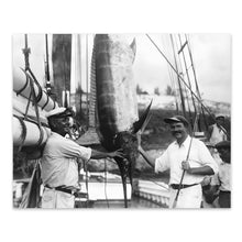 Load image into Gallery viewer, Digitally Restored and Enhanced 1930 Ernest Hemingway Photo Print - Old Photo of Ernest Hemingway with Captain Joe Russell Big Game Fishing Wall Art Poster
