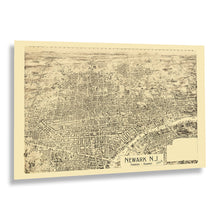 Load image into Gallery viewer, Digitally Restored and Enhanced 1895 Newark New Jersey Map Print - Vintage Map of Newark NJ - Old Bird's Eye View Map of New Jersey Poster Wall Art