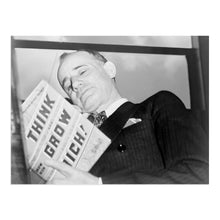 Load image into Gallery viewer, Digitally Restored and Enhanced 1937 Napoleon Hill Photo Print - Vintage Photo of Napoleon Hill Holding His Book Think and Grow Rich Wall Art Poster