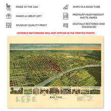 Load image into Gallery viewer, Digitally Restored and Enhanced 1892 Waco Texas Map Print - Vintage Bird's Eye View Map of Waco Texas State Poster - History Map of Texas Wall Art