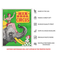 Load image into Gallery viewer, Digitally Restored and Enhanced 1970 Hix Bros Circus Poster - Elephant Performers American Traveling Circus - Vintage Americana - Archival Print