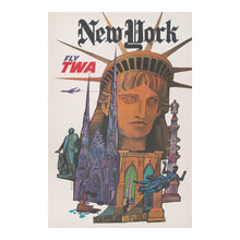 Load image into Gallery viewer, Digitally Restored and Enhanced 1970 New York City TWA Vintage Airline Travel Poster - Jet Age Aviation Skyline Art - Museum-Quality Print