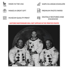 Load image into Gallery viewer, Digitally Restored and Enhanced 1969 Apollo 11 Crew Photo Print - Old Photo of Apollo 11 Space Crew Neil Armstrong Buzz Aldrin & Michael Collins Poster
