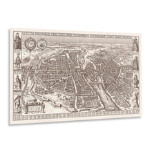 Cargar imagen en el visor de la galería, 1618 Paris France Map Poster - Vintage Bird's Eye View Map of Paris France by Claes Jansz Visscher - Old Paris Map Print