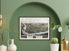Cargar imagen en el visor de la galería, Digitally Restored and Enhanced 1877 Turners Falls Map Print - Vintage Bird's Eye View Map of Turners Falls Massachusetts Wall Art Poster