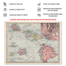 Load image into Gallery viewer, Digitally Restored and Enhanced 1912 Map of Hawaii Poster Print - Vintage Hawaii Island Map - Old Hawaii Wall Map Poster - History Map of Hawaii Wall Art