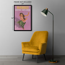 Load image into Gallery viewer, Digitally Restored and Enhanced 1960 Hawaii United Air Lines Travel Poster - Hawaiian Hula Dancer - Mid-Century Pacific Aviation - Archival Print