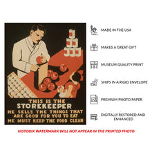 Cargar imagen en el visor de la galería, Digitally Restored and Enhanced 1936 New York City Storekeeper Food Safety Public Health WPA Federal Art Project Poster - Depression Era Art Deco - Archival Reproduction