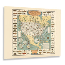 Load image into Gallery viewer, Digitally Restored and Enhanced 1936 Big Game Fish Map Poster - Vintage Map of Big Game Fish Fresh and Salt Water Fishing - Big Game Fish Wall Art Map