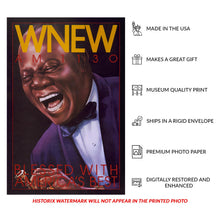 Cargar imagen en el visor de la galería, Digitally Restored and Enhanced 1985 Louis Armstrong WNEW AM 1130 New York Jazz Poster - Music Legend Radio History - Archival Reproduction