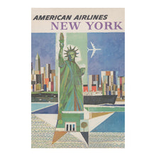 Load image into Gallery viewer, Digitally Restored and Enhanced 1964 American Airlines New York Travel Poster - Statue of Liberty - Mid-Century Jet Age Aviation - Archival Print