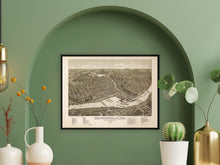 Load image into Gallery viewer, Digitally Restored and Enhanced 1886 Chippewa Falls Map Print - Vintage Bird's Eye View Map of Chippewa Falls Wisconsin Wall Art Poster