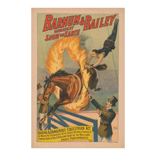 Load image into Gallery viewer, Digitally Restored and Enhanced 1898 Barnum & Bailey Circus Poster - Horse Jumping Through Flaming Hoop - Daring Equestrian Act - Archival Print