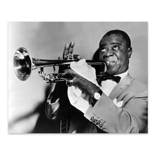 Load image into Gallery viewer, Digitally Restored and Enhanced 1953 Louis Armstrong Photo Print - Vintage Portrait Photo of Louis Daniel Armstrong Playing The Trumpet Wall Art Poster